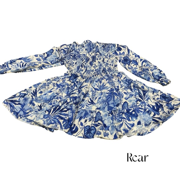 Ralph Lauren Cotton Blue and white Smocked Bodice long sleeve Floral Dress NWOT - Picture 3 of 10